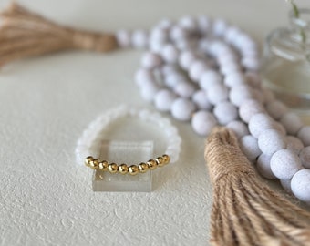 8mm White Jade Bracelet, Gold Filled Bracelet, White Gemstone Bracelet, Minimalist Bracelet, Simple Bead Bracelet || Josie