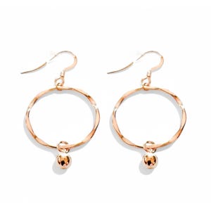 Gold Filled Dangle Earrings, Hammered Circle Earrings, Lightweight Everyday Jewelry, Dressy Drop Earrings, Gift for Her, Minimal Style