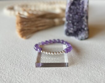 8mm Amethyst Bracelet, Sterling Silver, Amethyst Jewelry, Purple Bead Bracelet, Silver Jewelry, Purple Bracelet || Faith