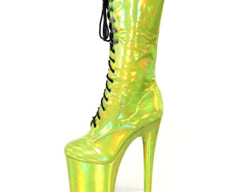 Laser Light - Neon Yellow Mid-calf Pole Dance Shoes, Pole boots, Exotic shoes, pole dancing, pole shoes protector