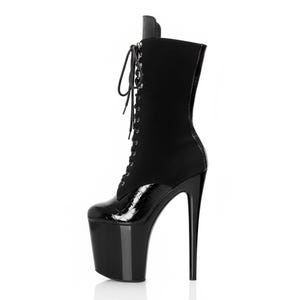 Leopard Print Vinyl Pole Dancing Boots: Lace-Up Platform Shoes