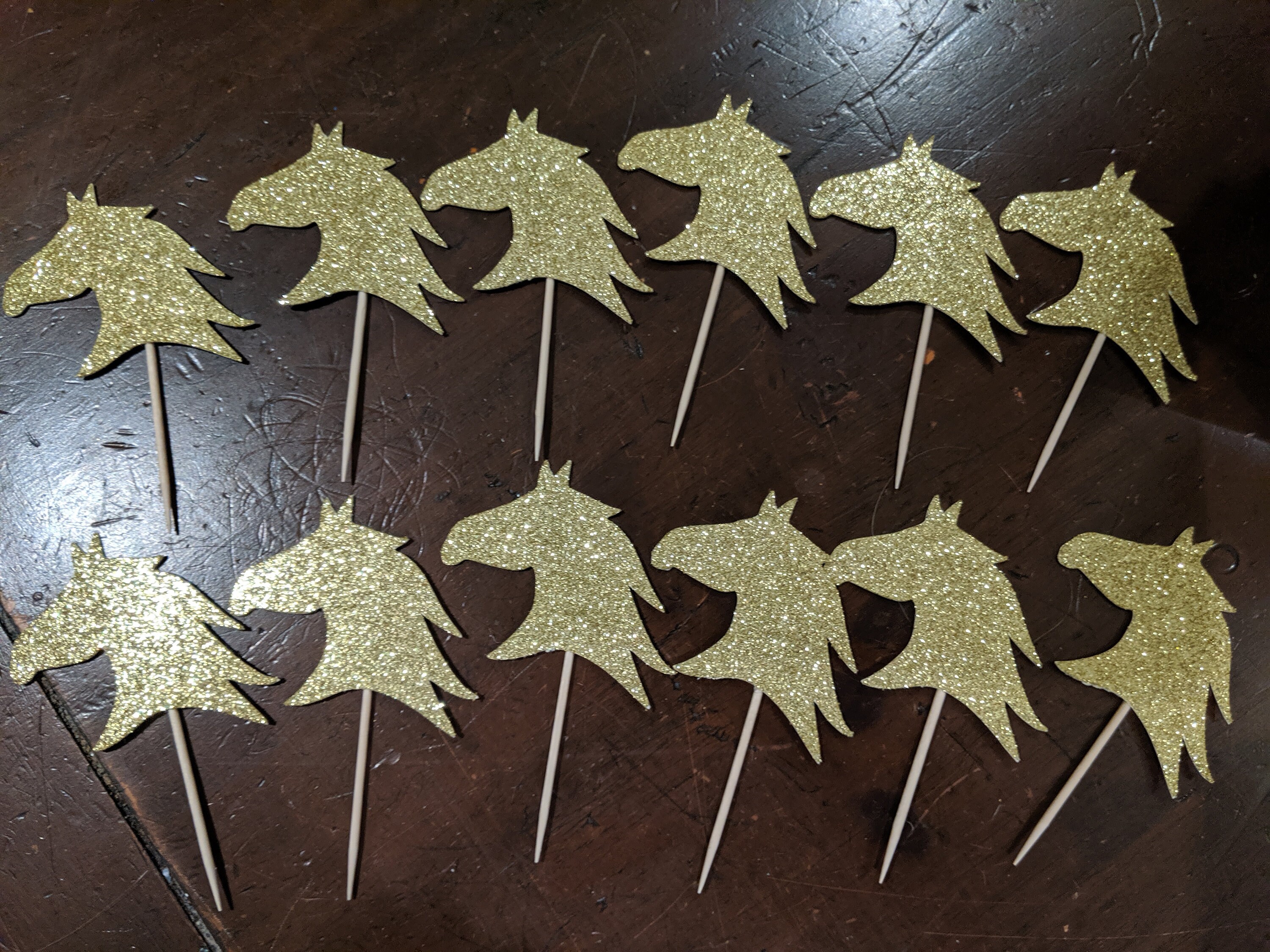 12 Glitter Gold Horse Cupcake Toppers Once Sided Free Etsy