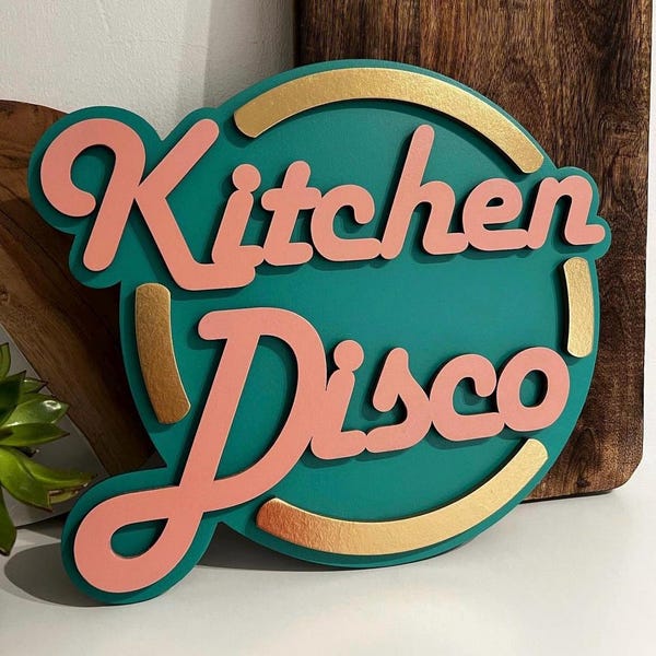 Kitchen Disco Sign, Funky 3D Wooden Wall Art, Custom Painted Decor