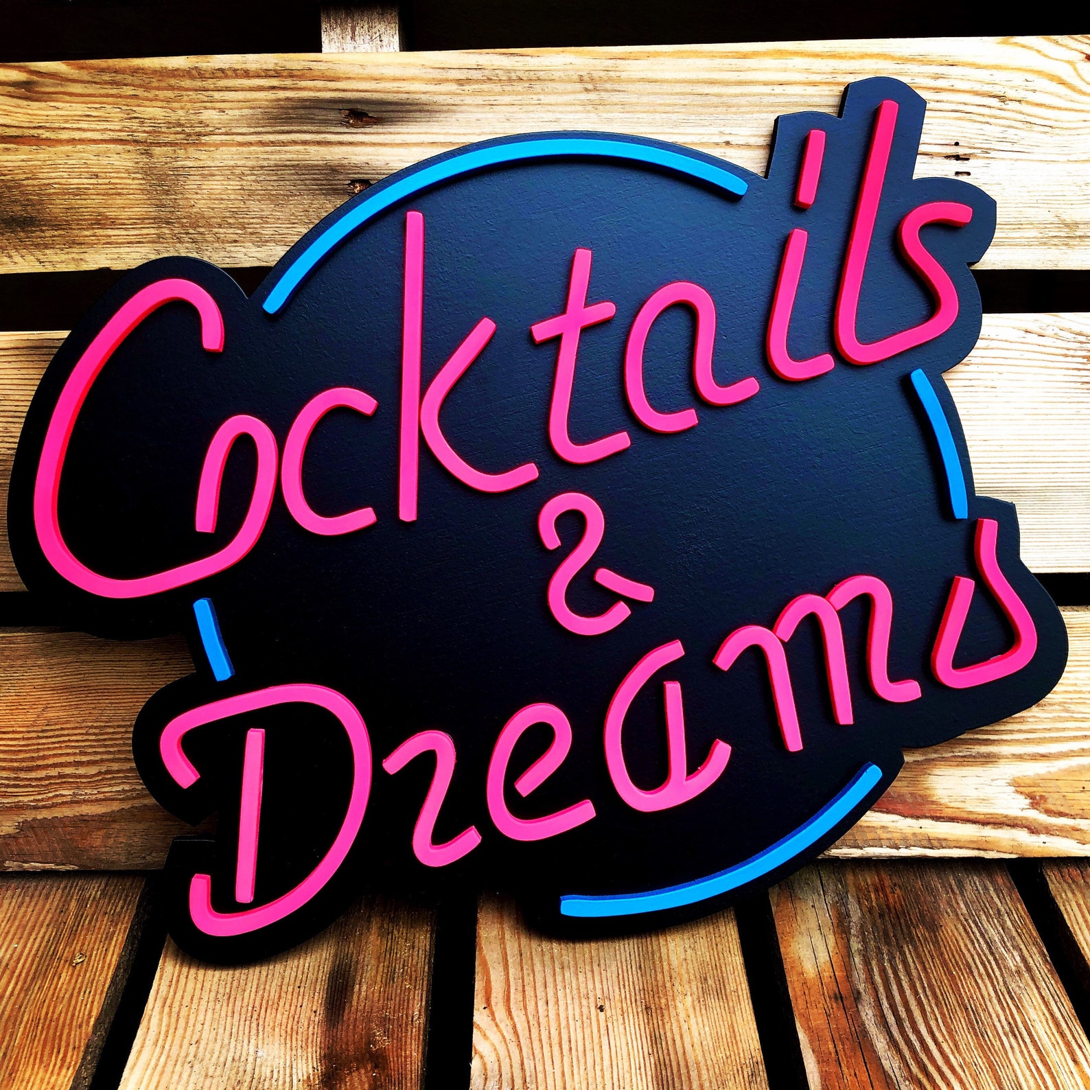 Cocktails and Dreams Painted Wooden Neon Sign Cocktail Sign Etsy UK