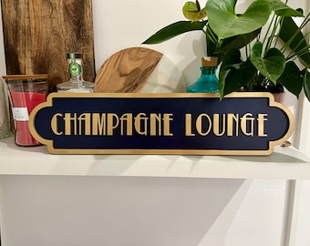 Champagne Lounge Road Sign Style | Streetname Style Sign | Painted Wooden Street Sign | Champagne Lounge Sign