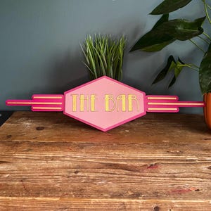 The Bar Art Deco Style Bar Sign | Home Bar Painted Wooden Sign | Hexagon Vintage Art Deco Style Bar Sign | Bar Cart Sign
