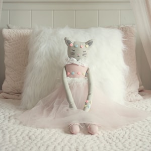 Poppy The Cat - Handmade 24.8-Inch Plush Doll in Ballerina Tutu - Pretty Stuffed Toy Gift for Little Princess Age 3+ - Soft Plushie for Hugs