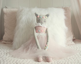 Poppy The Cat - Handmade 24.8-Inch Plush Doll in Ballerina Tutu - Pretty Stuffed Toy Gift for Little Princess Age 3+ - Soft Plushie for Hugs