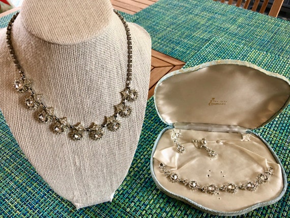 Rhinestone necklace,, bracelet and earring ensembl