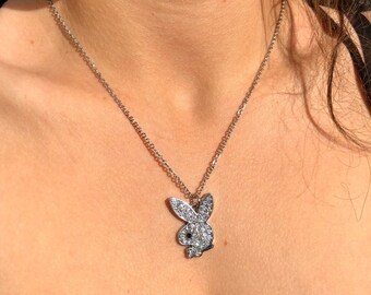 Playboy phone strapkeychain remove and use as pendant charm or buy 2 and make earrings. bunny head with black rhinestones