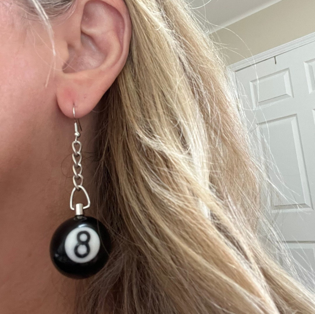 Dangle 8ball Earrings/ Pool Ball Earrings/ Eight Ball Dangle Etsy
