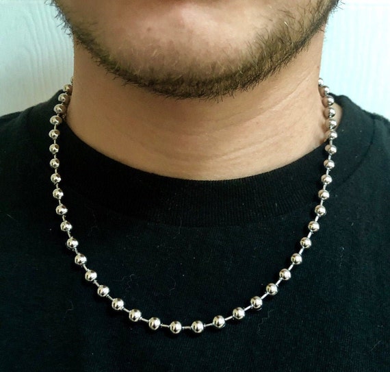 Mens 10mm 32'' Silver Ball chain Stainless Steel Beaded chain necklace  Jewelry