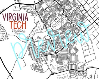 printable map of virginia tech Virginia Tech Map Etsy printable map of virginia tech