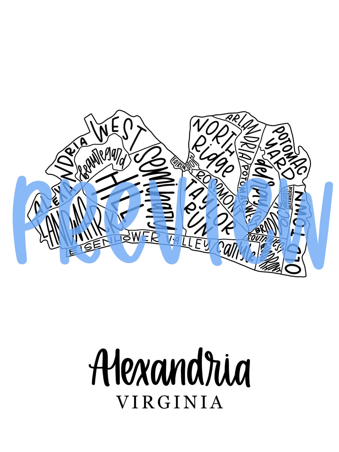 Virginia Subdivision Map Alexandria, VA Neighborhood Map - Etsy
