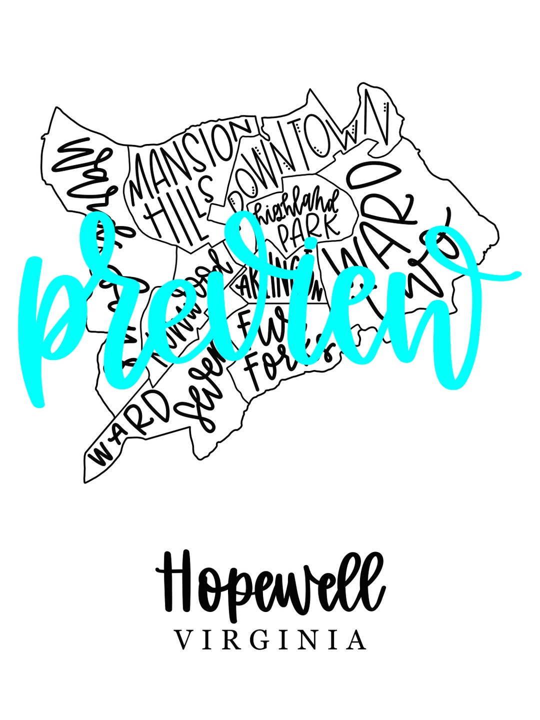 Hopewell VA Map Etsy