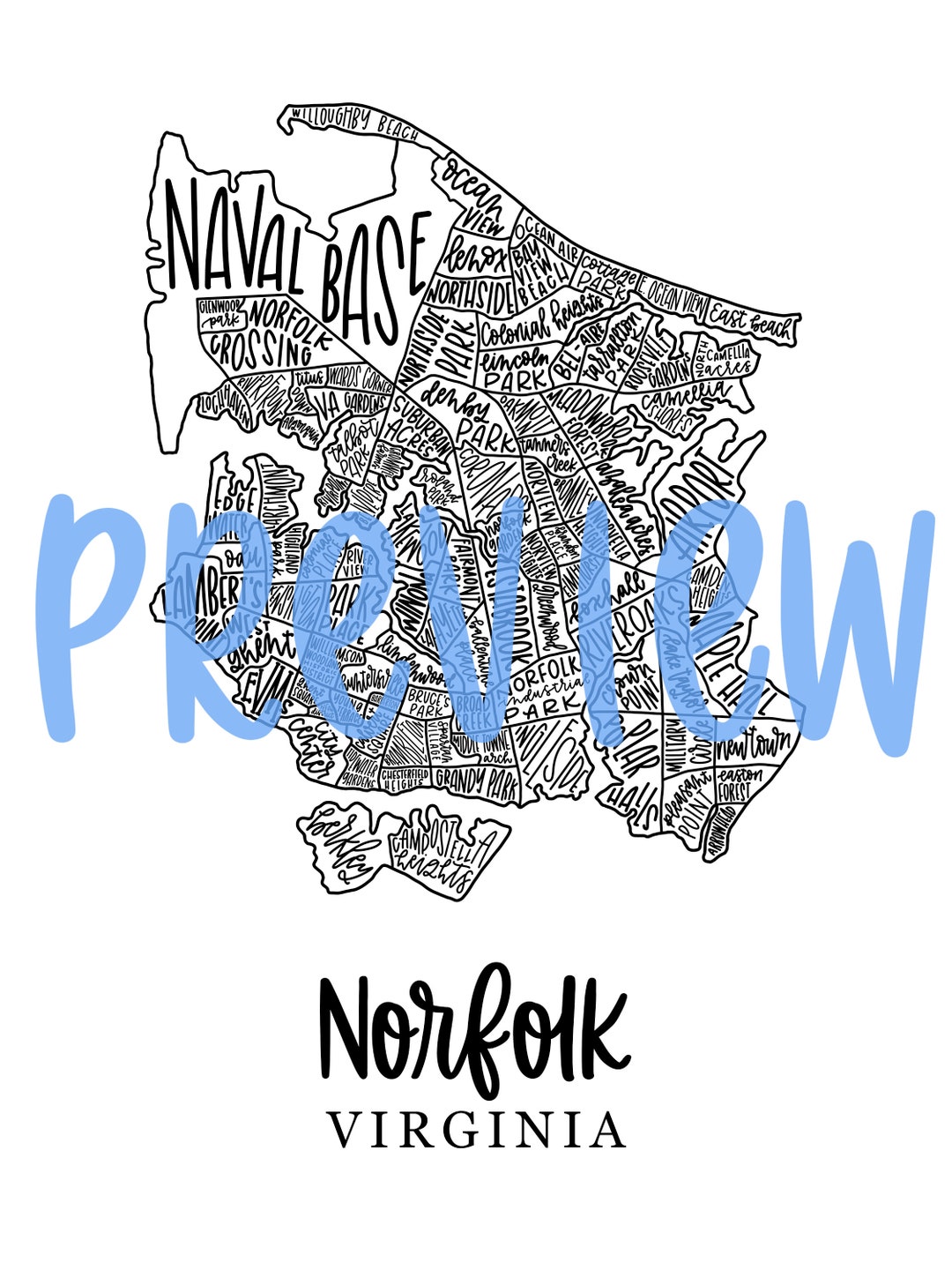 Virginia Subdivision Map Norfolk, VA Neighborhood Map - Etsy