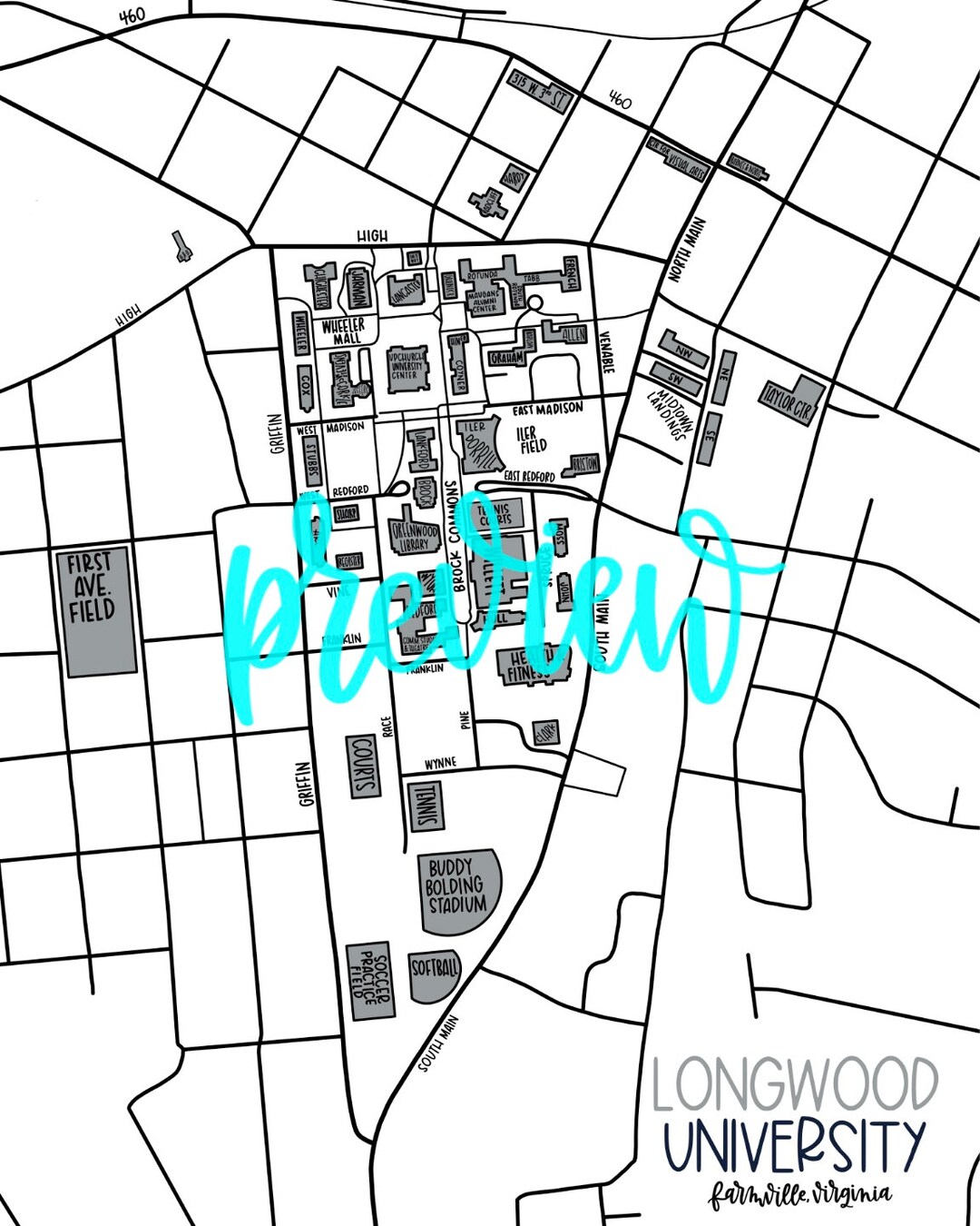 Longwood University Campus Map - Etsy