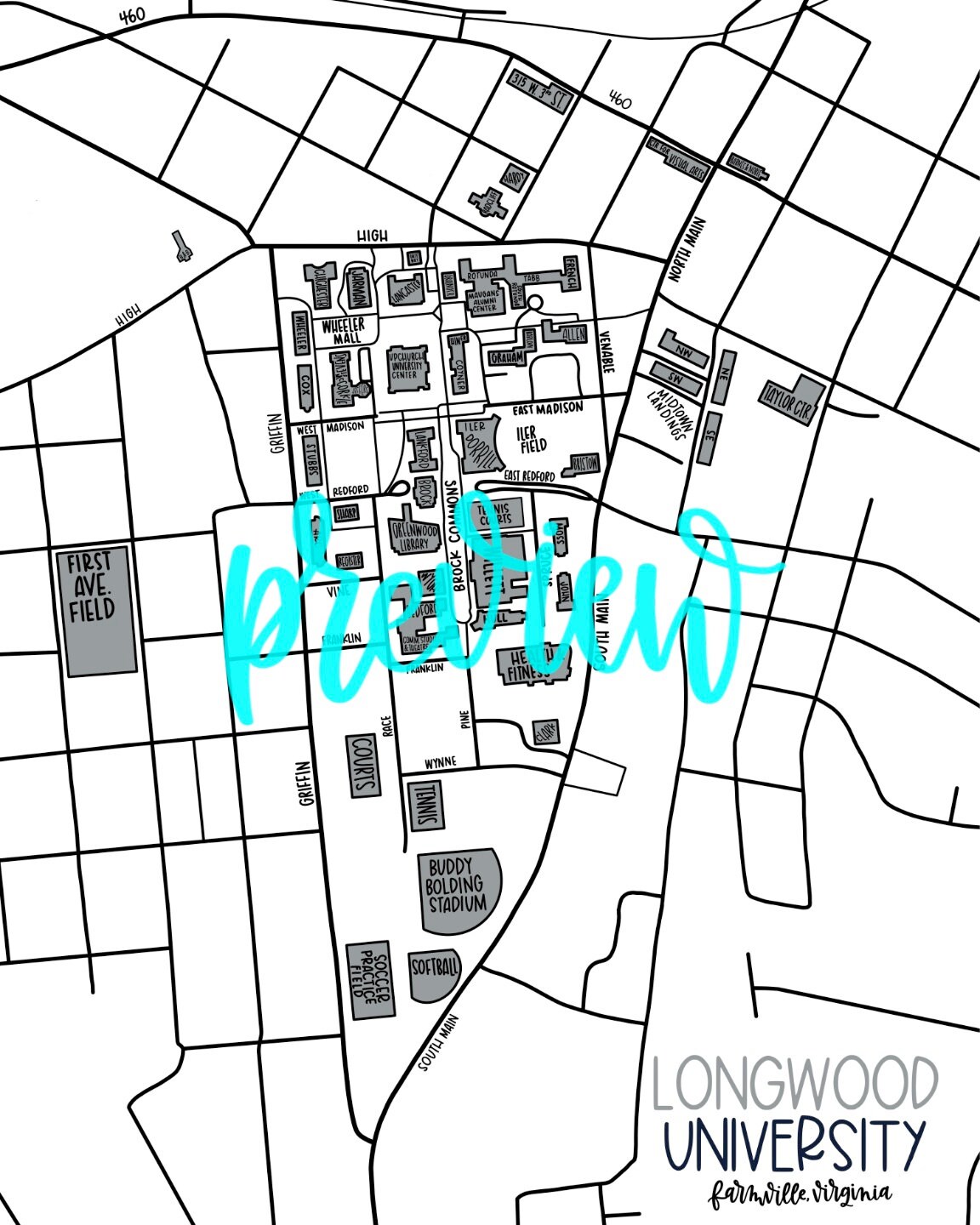 Longwood University Campus Map Longwood University Campus Map - Etsy