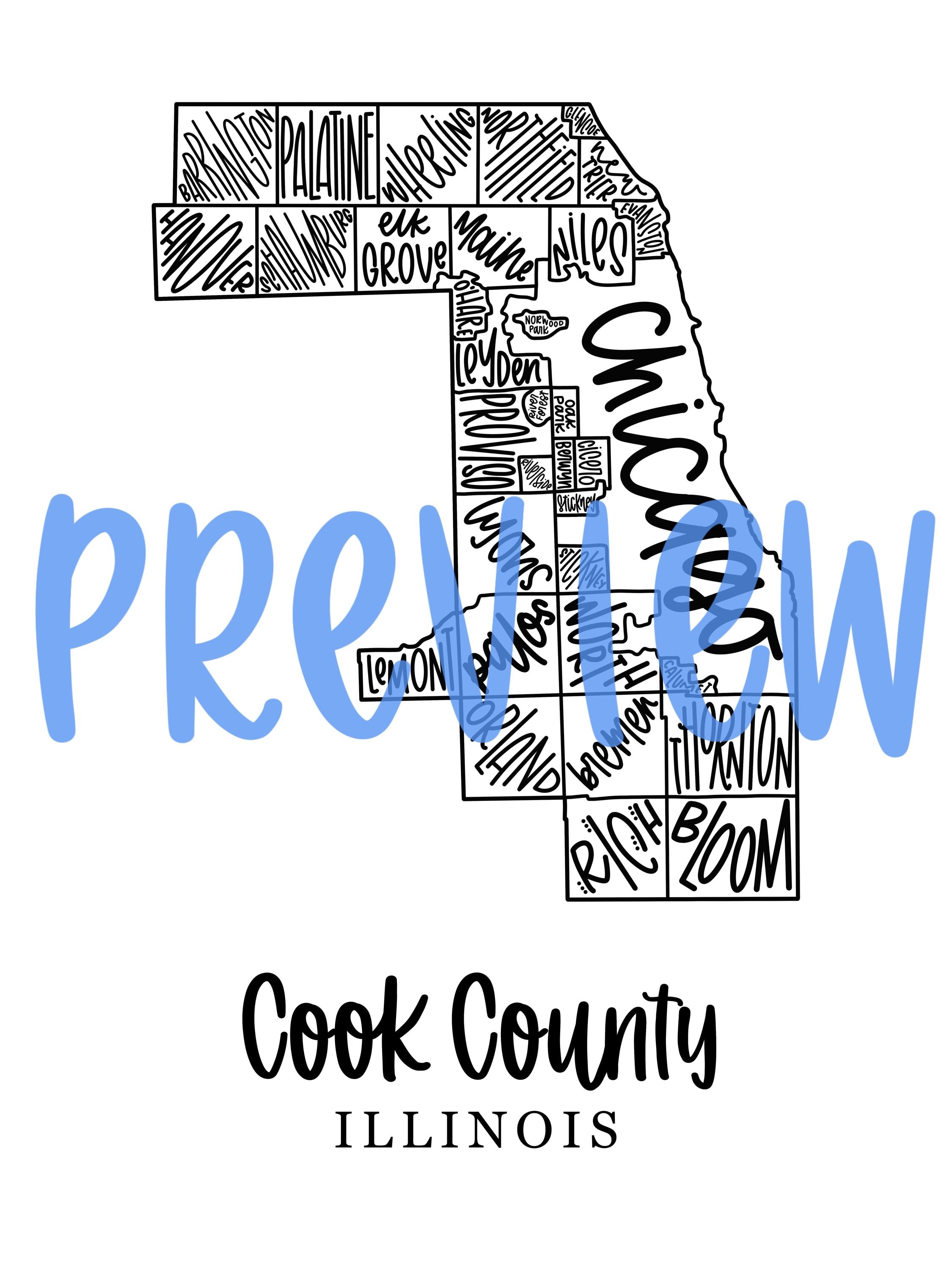 Cook County, IL Map - Etsy