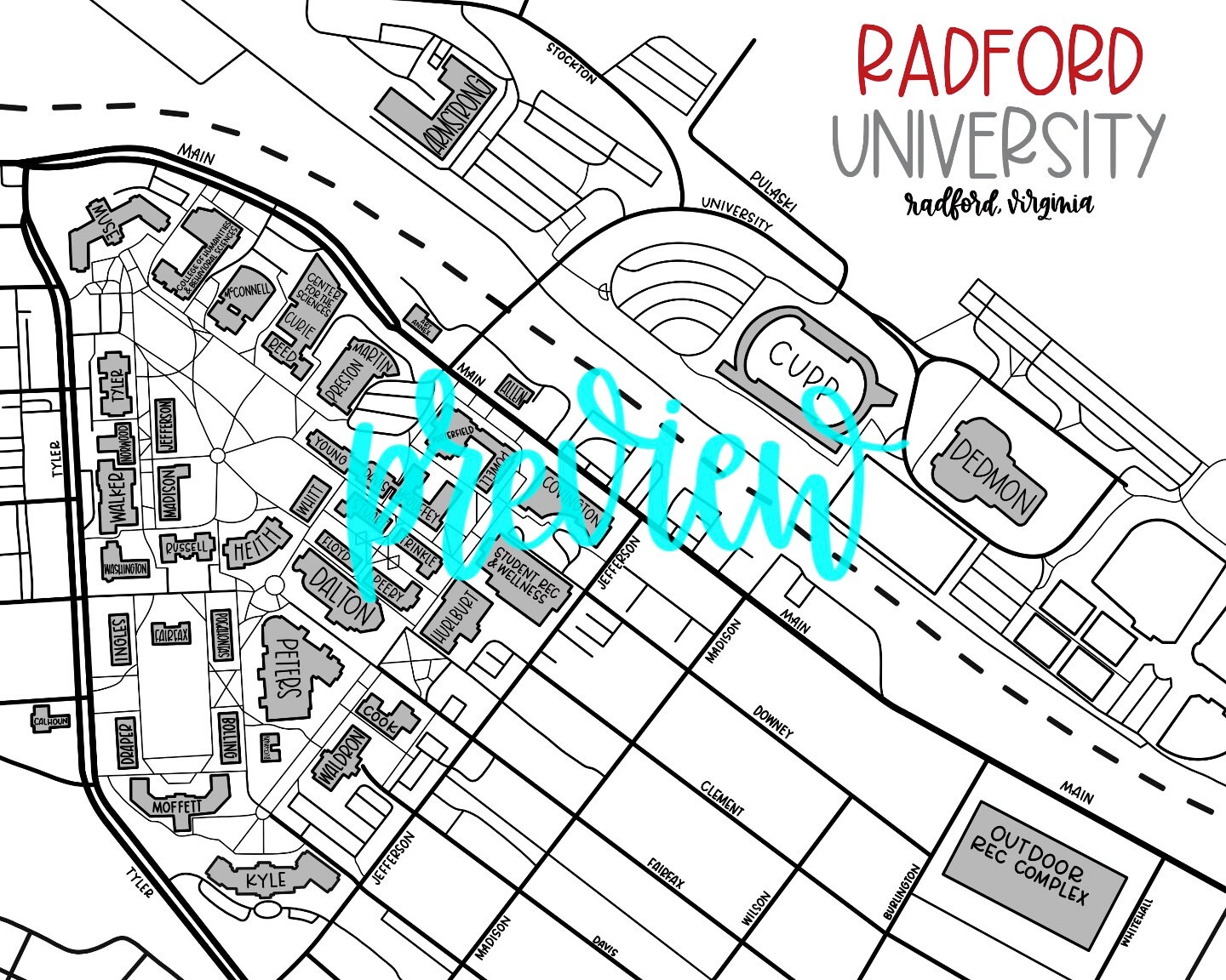 Radford University Campus Map Radford University Campus Map | Etsy Australia