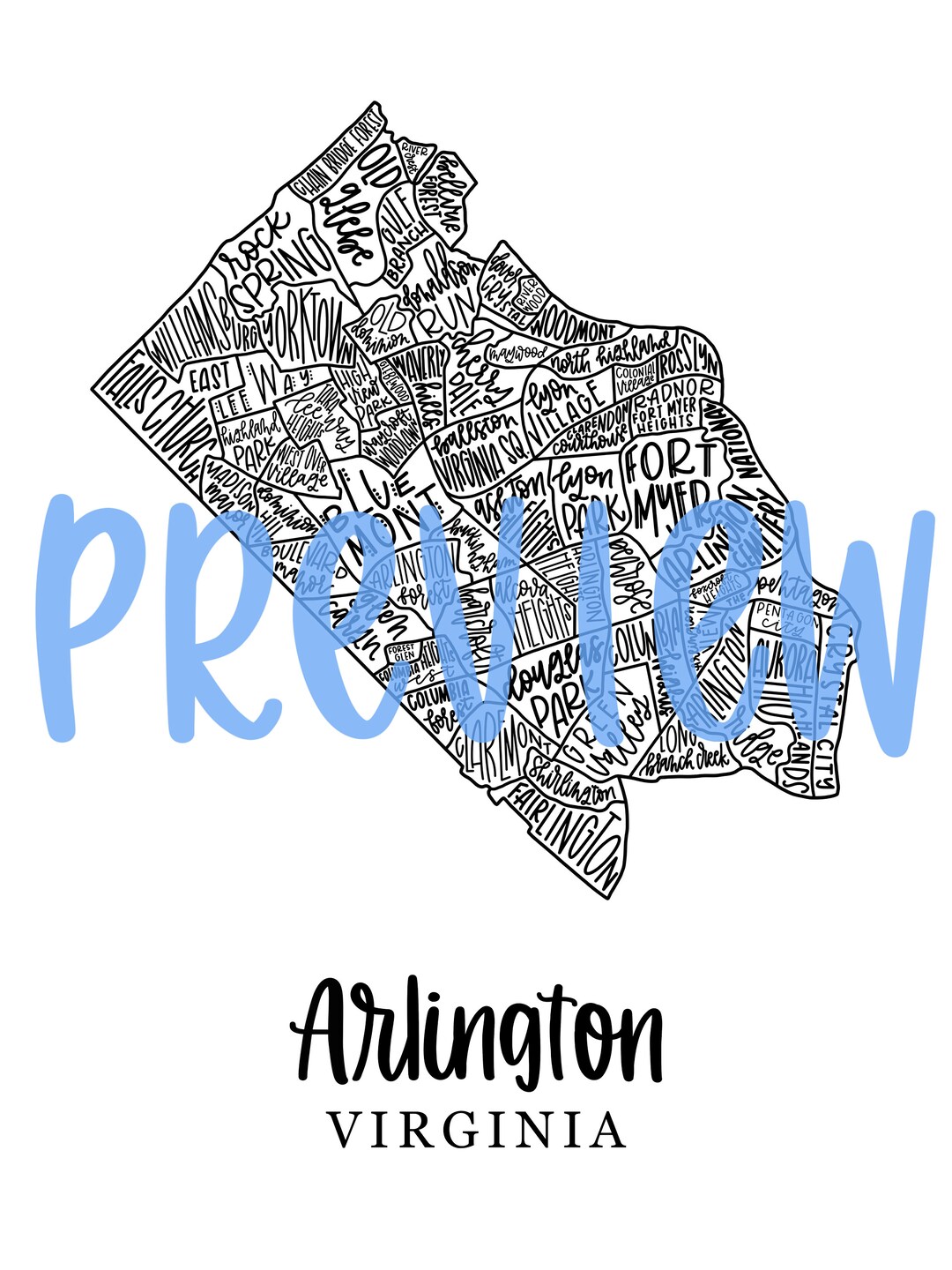 Virginia Subdivision Map Arlington, VA Neighborhood Map - Etsy