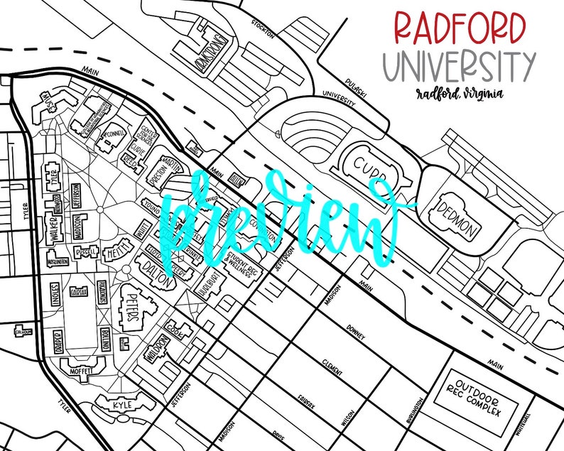 Radford University Campus Map Radford University Campus Map | Etsy