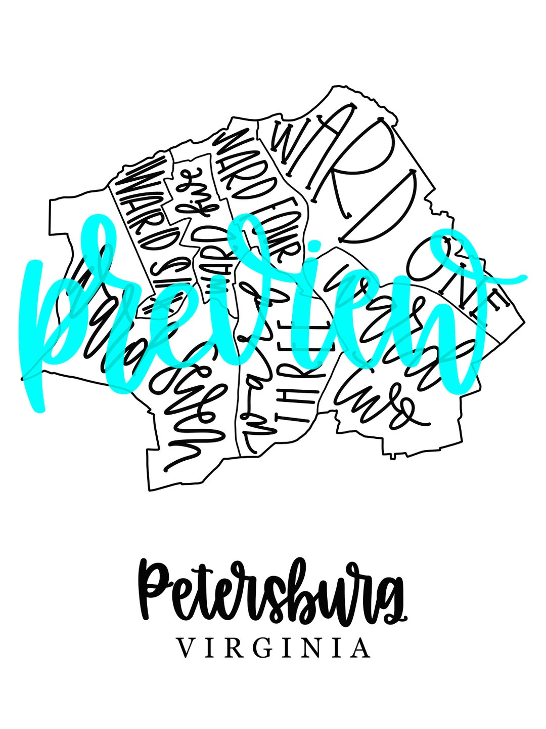 Petersburg VA Map Etsy