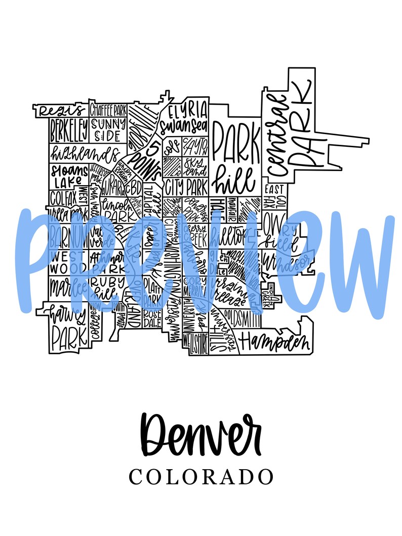 Denver, CO Neighborhood Map - Etsy