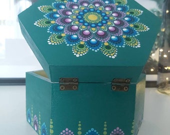 d\u00e9coupage scatola da decorare Dotting Art Hexagonal Wooden Box Jewel Case Dot Paint Decor Art Decoration Box for Jewelry