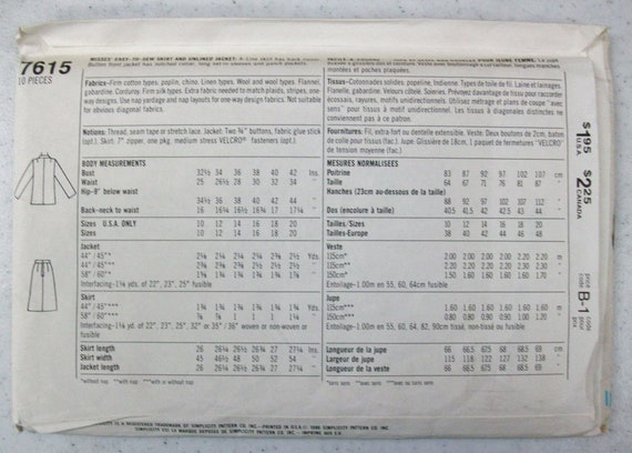 vintage whole pattern jacket セット Vintage Simplicity Pattern 7615 - Complete and Uncut - Jacket
