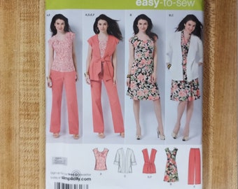 May include: Simplicity sewing pattern number 2618 for sizes 20W-28W. The pattern includes instructions for making a dress, top, pants, and jacket. The pattern is easy-to-sew and includes a variety of styles.