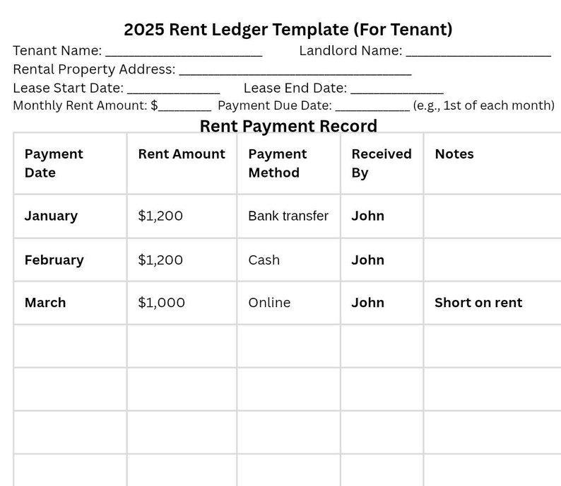 Weekend Rent Record Table Rent Payment Ledger: Landlord Tenant Tracker - Etsy