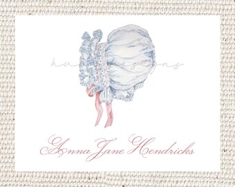 Heirloom Lace Watercolor Bonnet Thank you Notes | Personalized Stationery