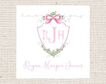 Pink Rose Crest Baby Girl Enclosure Card | Welcome Baby | Baby Shower Gift | Welcome Baby