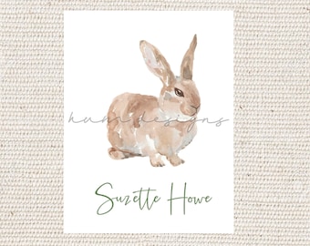 Bunny rabbit thank you note | personalized | watercolor stationery