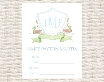 Blue and Green Duck Crest Custom Boys Monogram Hospital Sign | Welcome Baby Door Sign | Shower Gift | Watercolor Welcome Baby Banner