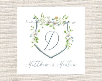 Magnolia floral personalized watercolor crest enclosure cards/gift tag