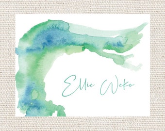 Tulane Wave Notecard | personalized | thank you note | Blue Green | New Orleans | Modern Watercolor