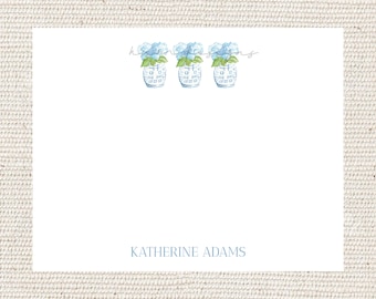 Blue Hydrangea Chinoiserie personalized thank you note