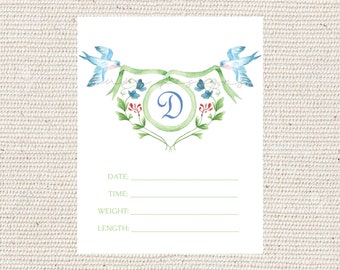 Blue Swallow and Green Banner Watercolor Monogram Hospital Door Sign | Welcome Baby Door Sign | Shower Gift | Watercolor Welcome Baby Banner