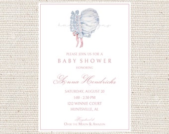 Heirloom Lace Bonnet Watercolor Baby Shower Invitation