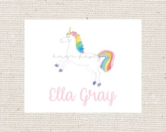 Rainbow Unicorn personalized watercolor thank you notes