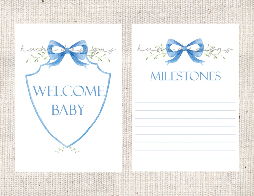 Baby Boy Milestone Cards | Double Sided | Floral Crest | Baby Shower ...