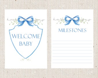 Baby Boy Milestone Cards | Double Sided | Floral Crest | Baby Shower Gift