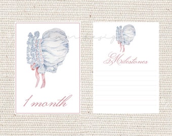 Heirloom Lace Pink Bonnet Baby Milestone Cards | Double Sided | Baby Shower Gift