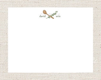 Rosemary branch and wooden spoon personalized watercolor stationery thank you note