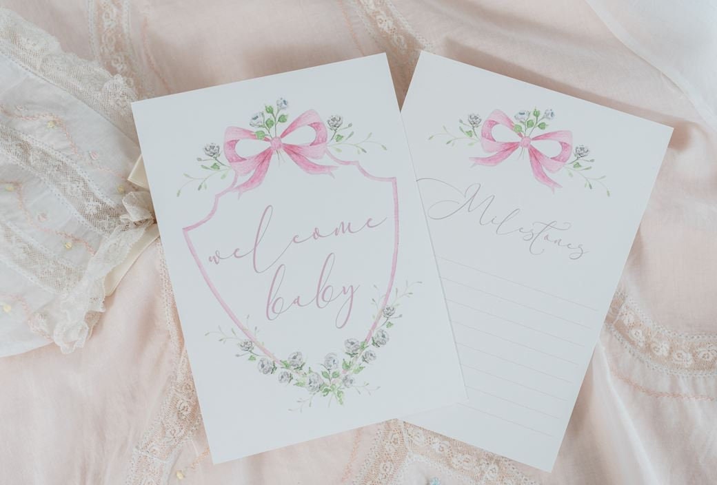 Pink Rose Floral Crest Baby Milestone Cards Double Sided - Etsy