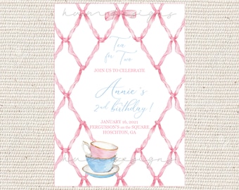 Pink Bow Tea for Two Invitation | Birthday | Baby Shower