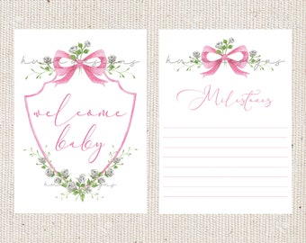 Pink Rose Floral Crest Baby Milestone Cards | Double Sided | Baby Shower Gift
