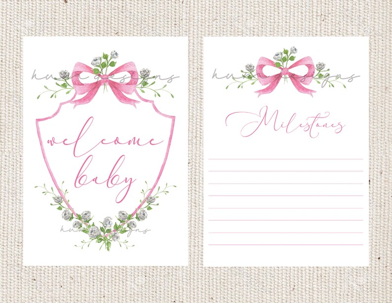 Pink Rose Floral Crest Baby Milestone Cards Double Sided - Etsy